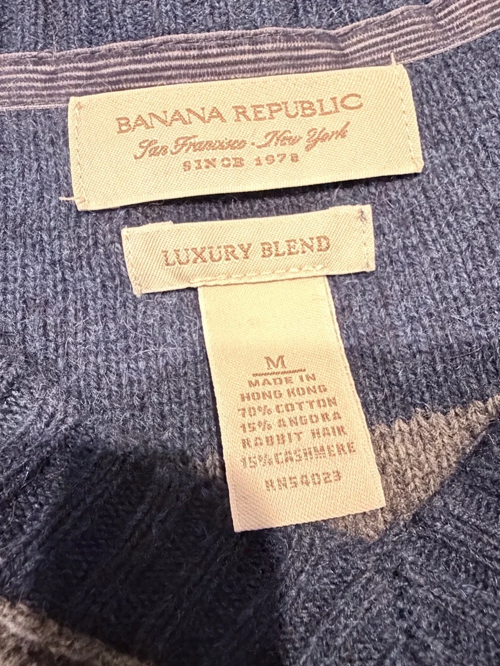 Banana Republic Navy and Gray Striped V-Neck Sweater